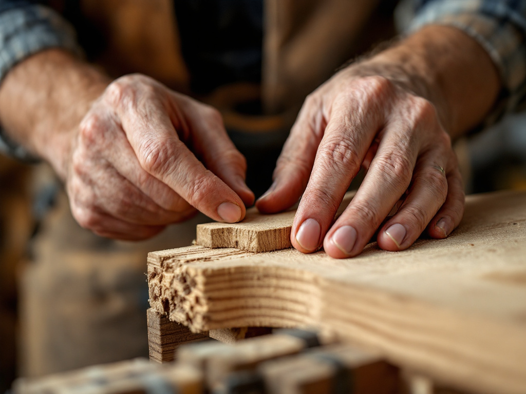 Carpenter's hands joining two pieces of timber